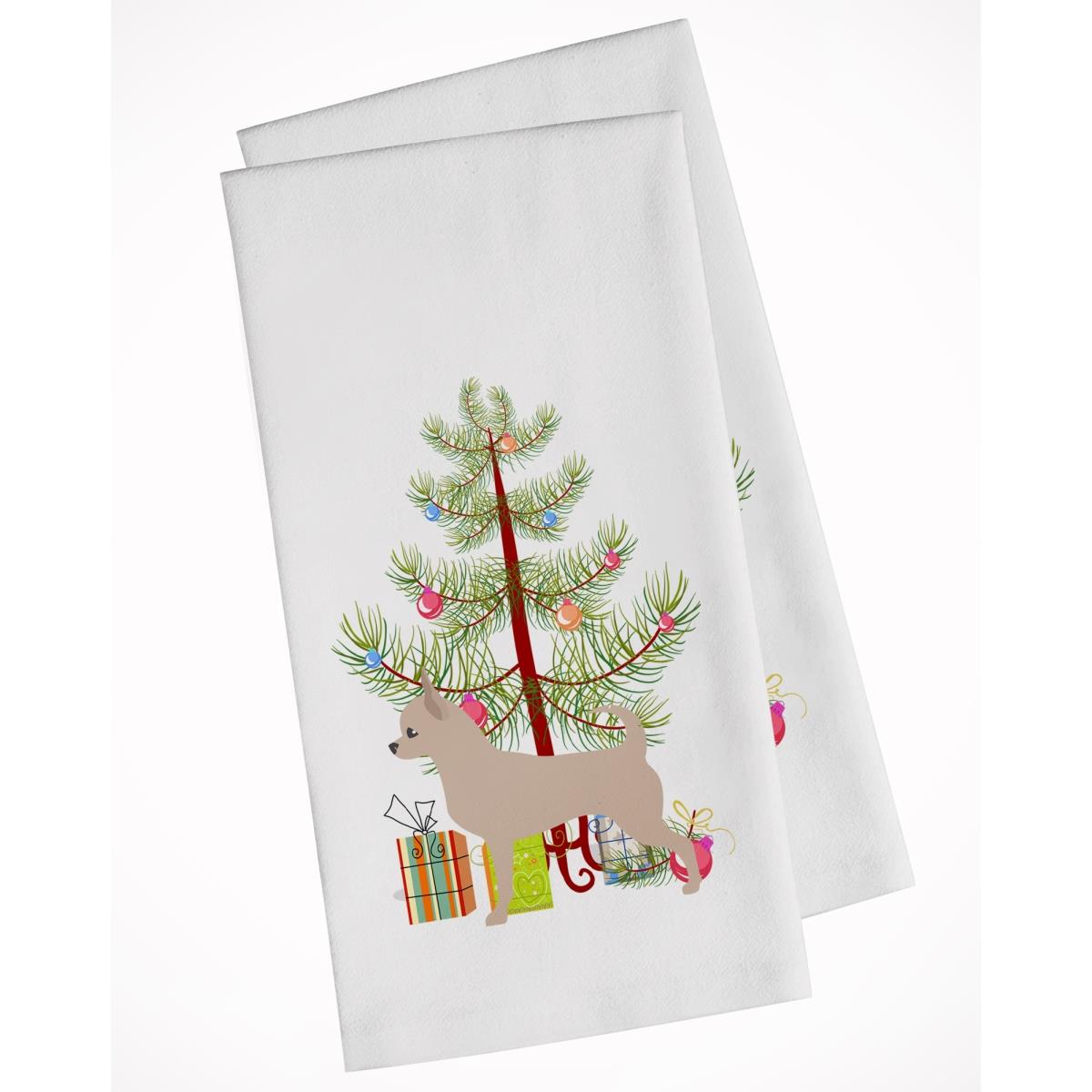Picture of Carolines Treasures BB2968WTKT Chihuahua Merry Christmas Tree White Kitchen Towel - Set of 2