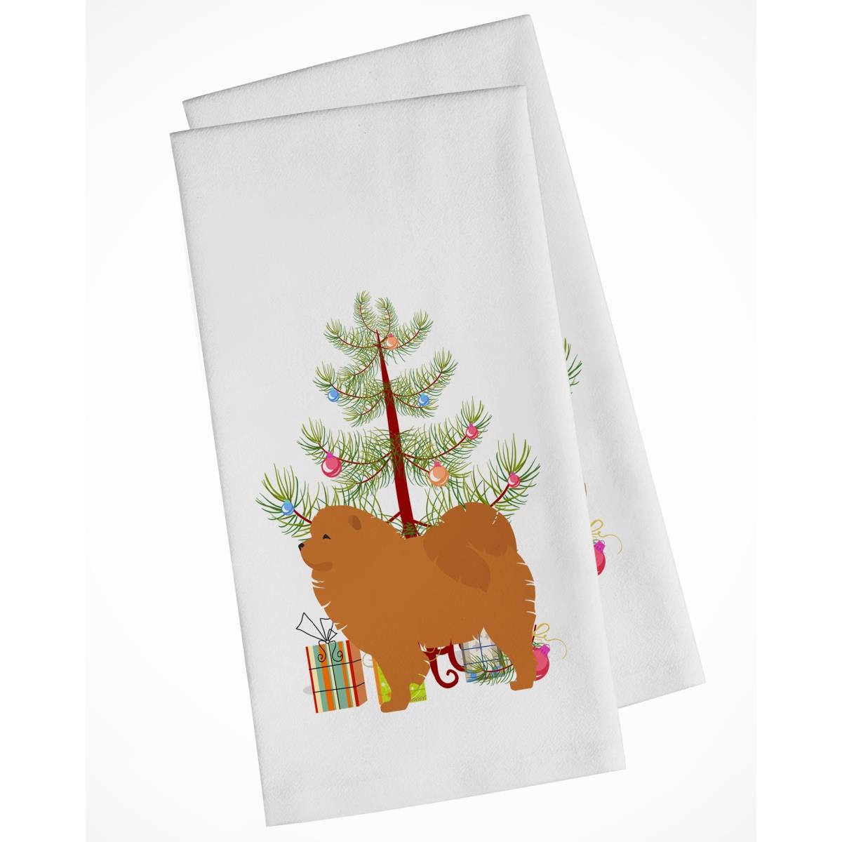 Picture of Carolines Treasures BB2969WTKT Chow Chow Merry Christmas Tree White Kitchen Towel - Set of 2