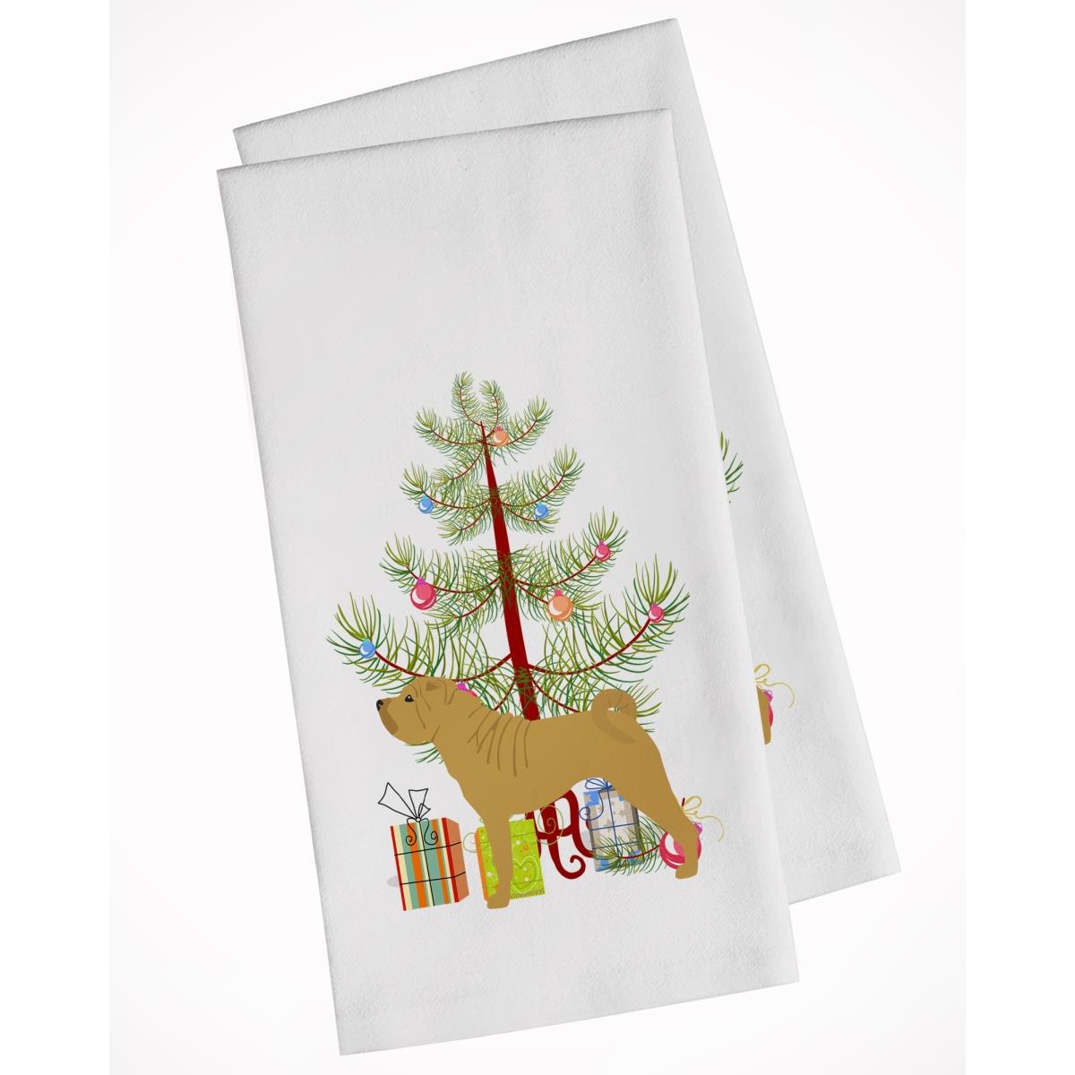 Picture of Carolines Treasures BB2970WTKT Shar Pei Merry Christmas Tree White Kitchen Towel - Set of 2