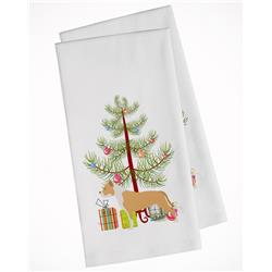 Picture of Carolines Treasures BB2972WTKT Staffordshire Bull Terrier Merry Christmas Tree White Kitchen Towel - Set of 2