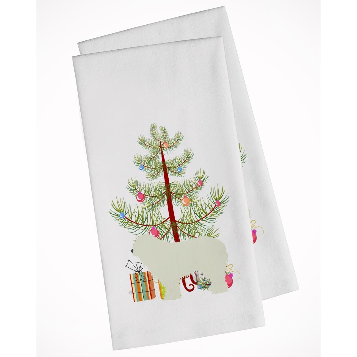 Picture of Carolines Treasures BB2973WTKT Komondor Merry Christmas Tree White Kitchen Towel - Set of 2