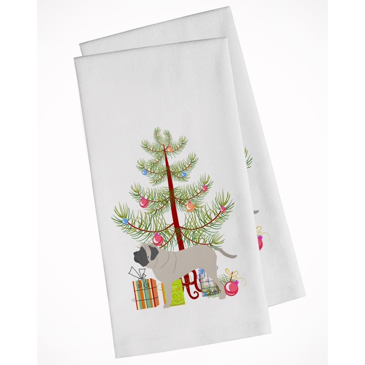 Picture of Carolines Treasures BB2974WTKT English Mastiff Merry Christmas Tree White Kitchen Towel - Set of 2