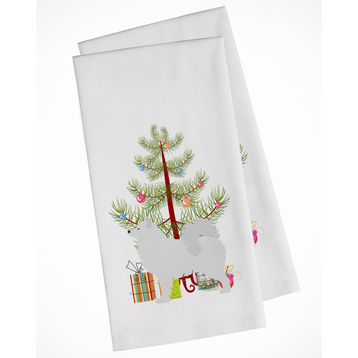 Picture of Carolines Treasures BB2977WTKT Samoyed Merry Christmas Tree White Kitchen Towel - Set of 2