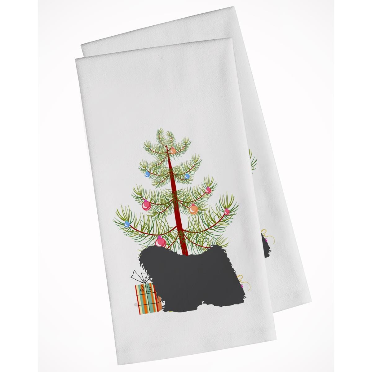 Picture of Carolines Treasures BB2981WTKT Puli Merry Christmas Tree White Kitchen Towel - Set of 2