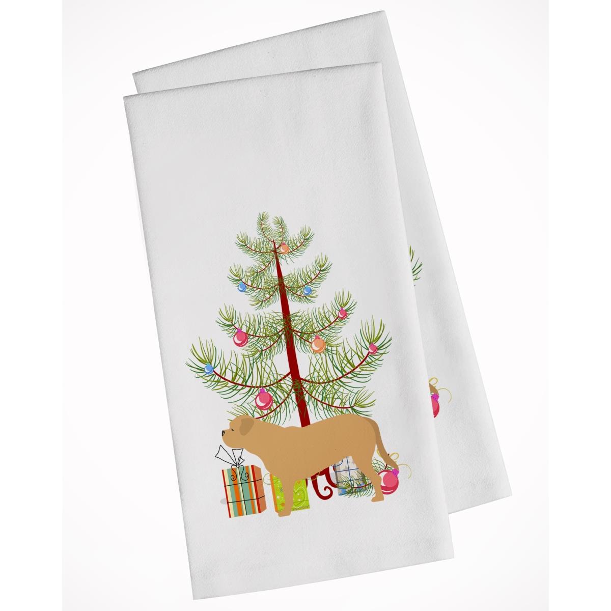 Picture of Carolines Treasures BB2988WTKT Dogue De Bordeaux Merry Christmas Tree White Kitchen Towel - Set of 2