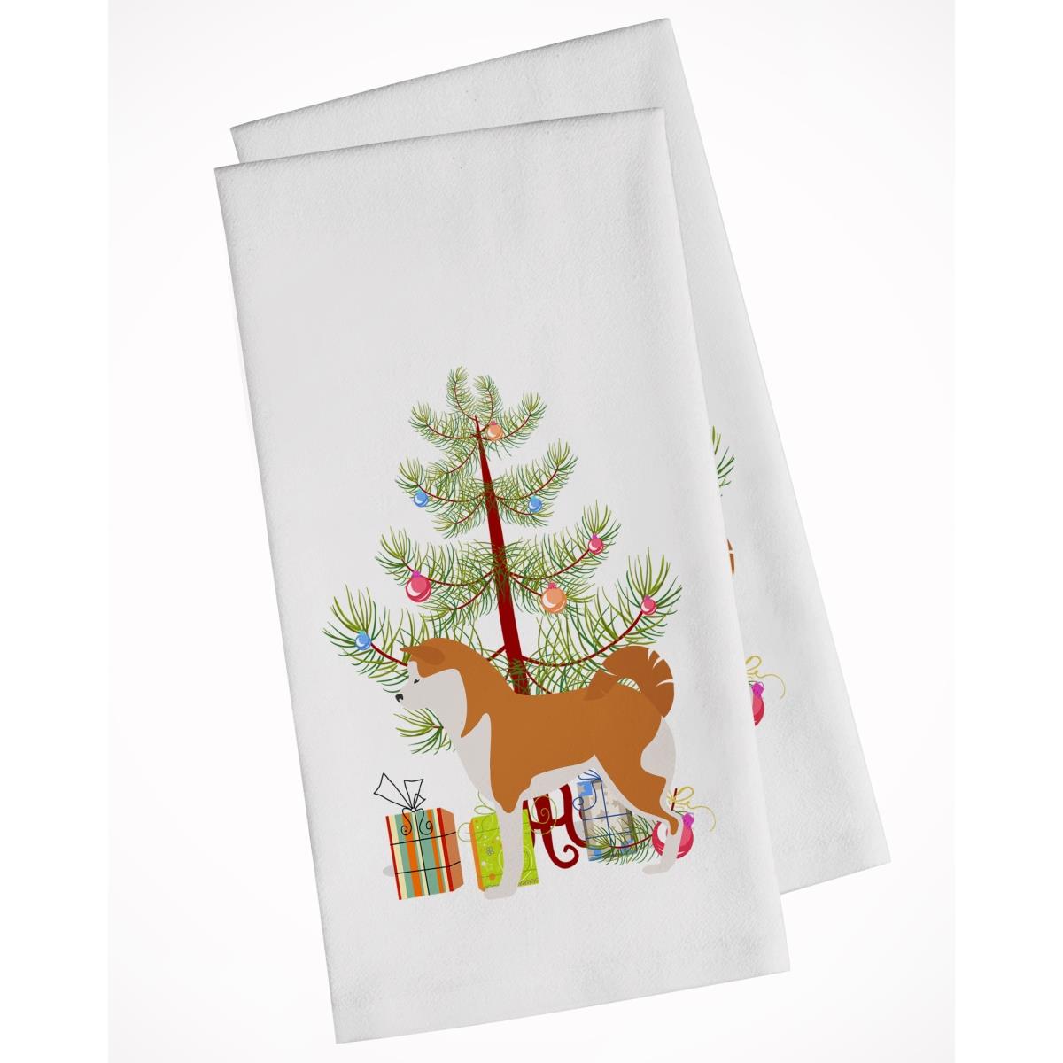 Picture of Carolines Treasures BB2990WTKT Akita Merry Christmas Tree White Kitchen Towel - Set of 2