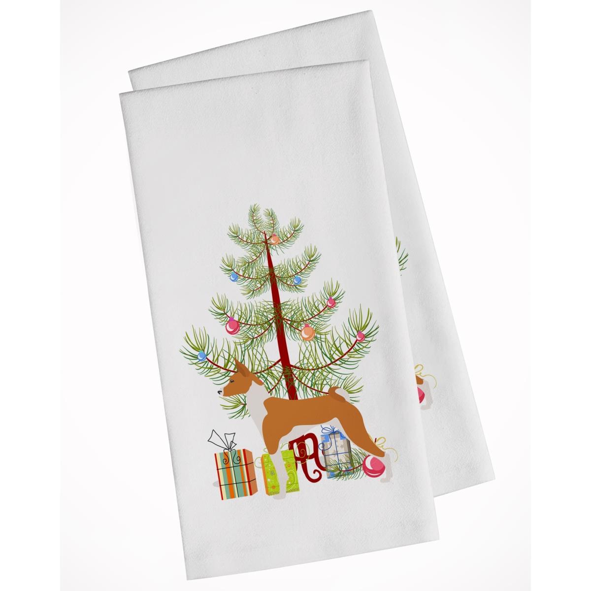 Picture of Carolines Treasures BB2992WTKT Basenji Merry Christmas Tree White Kitchen Towel - Set of 2