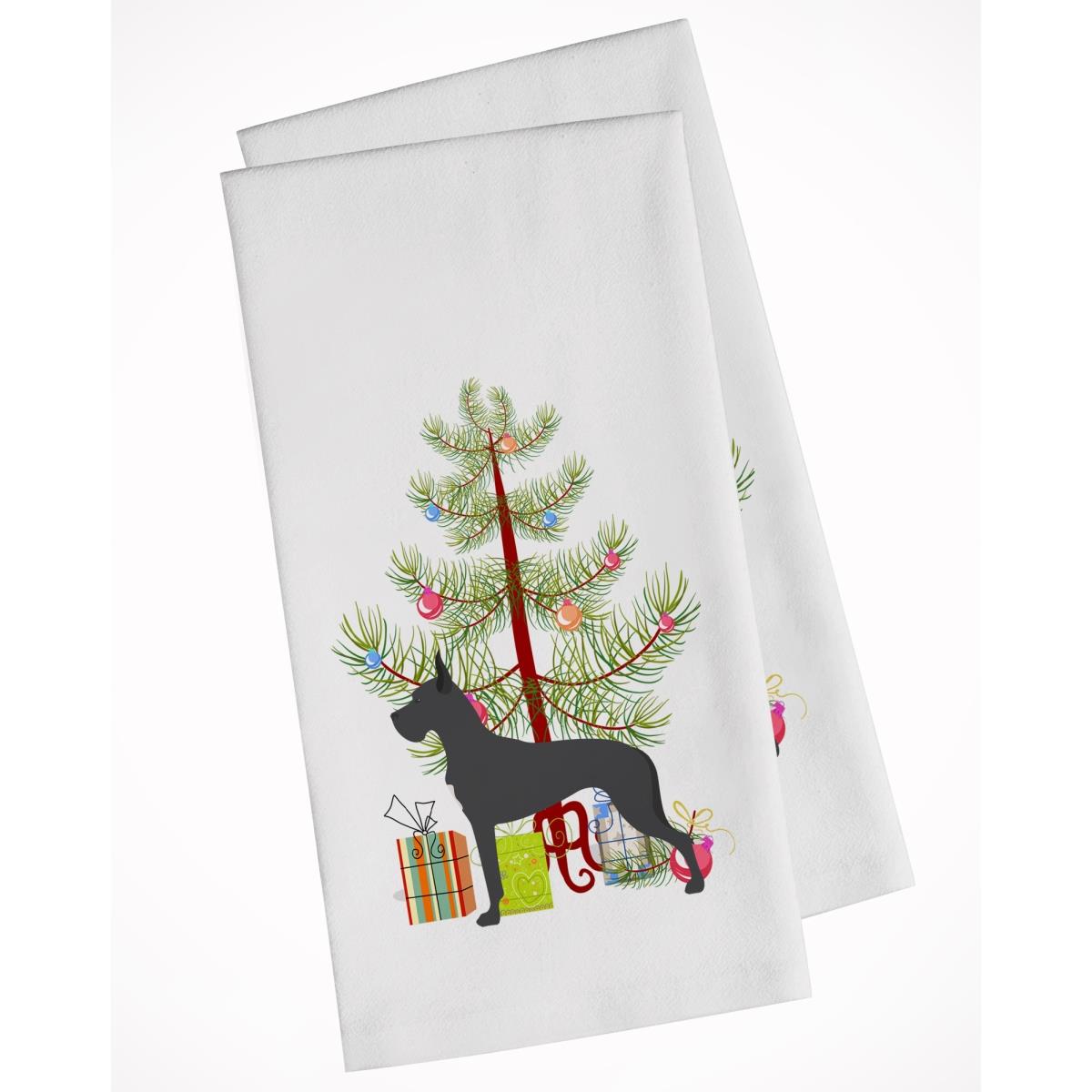 Picture of Carolines Treasures BB2993WTKT Great Dane Merry Christmas Tree White Kitchen Towel - Set of 2