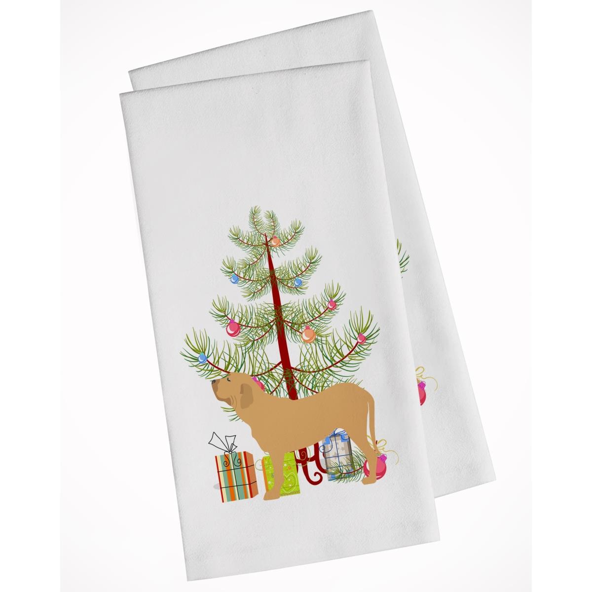 Picture of Carolines Treasures BB2997WTKT Fila Brasileiro Merry Christmas Tree White Kitchen Towel - Set of 2