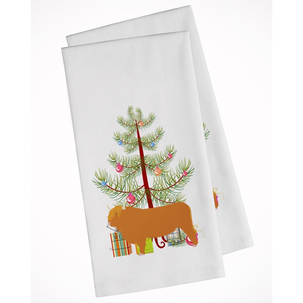 Picture of Carolines Treasures BB9187WTKT Highland Cow Christmas White Kitchen Towel - Set of 2