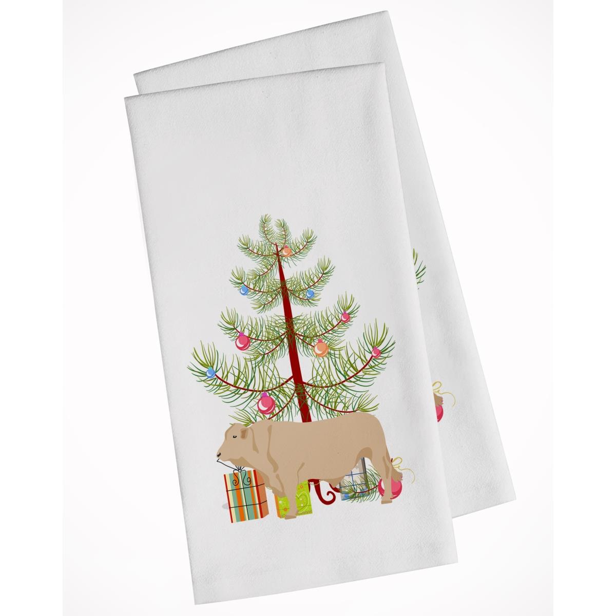 Picture of Carolines Treasures BB9193WTKT Charolais Cow Christmas White Kitchen Towel - Set of 2