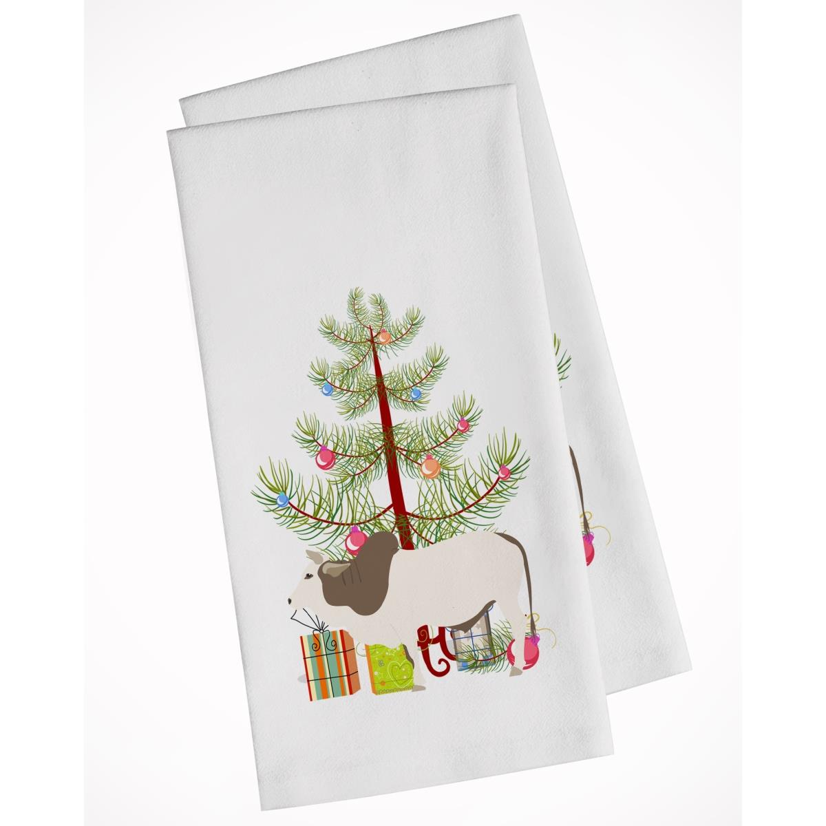 Picture of Carolines Treasures BB9197WTKT Malvi Cow Christmas White Kitchen Towel - Set of 2