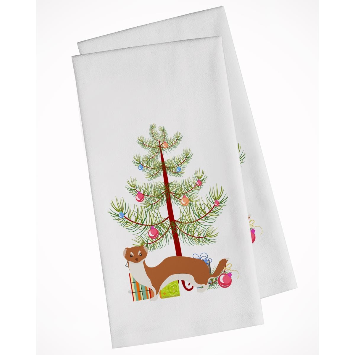Picture of Carolines Treasures BB9237WTKT Weasel Christmas White Kitchen Towel - Set of 2