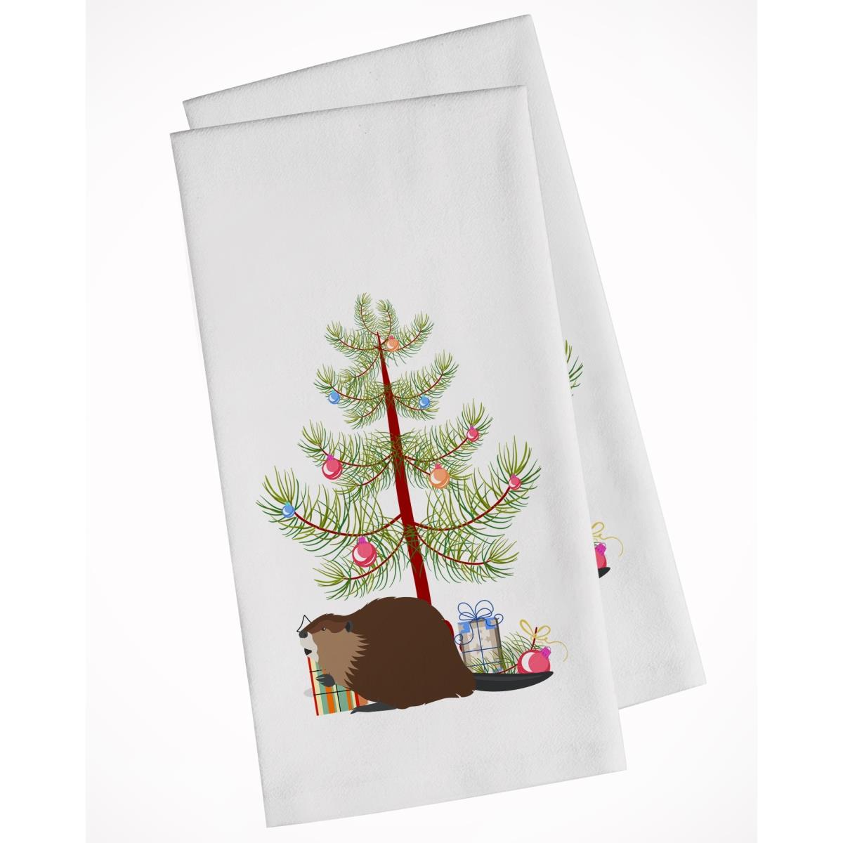 Picture of Carolines Treasures BB9240WTKT Eurasian Beaver Christmas White Kitchen Towel - Set of 2