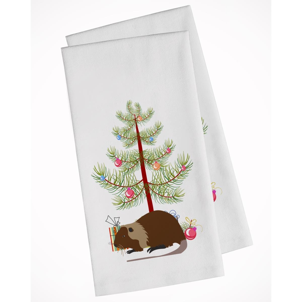 Picture of Carolines Treasures BB9246WTKT Coypu Nutria River Rat Christmas White Kitchen Towel - Set of 2