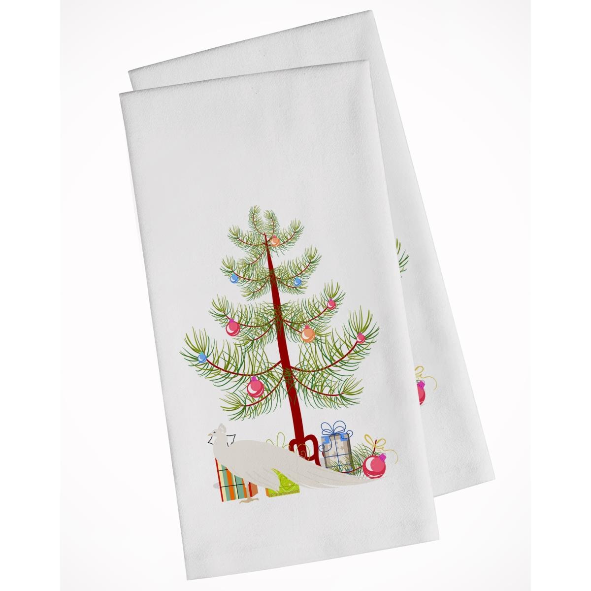 Picture of Carolines Treasures BB9293WTKT White Peacock Peafowl Christmas White Kitchen Towel - Set of 2