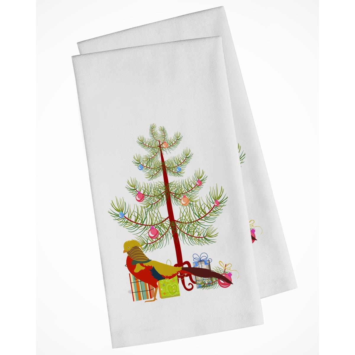 Picture of Carolines Treasures BB9295WTKT Golden or Chinese Pheasant Christmas White Kitchen Towel - Set of 2
