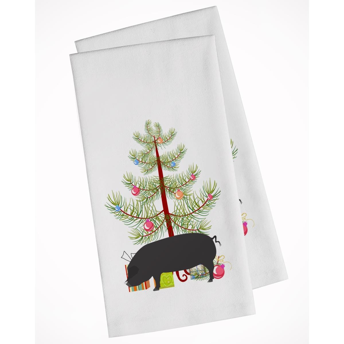 Picture of Carolines Treasures BB9298WTKT Devon Large Black Pig Christmas White Kitchen Towel - Set of 2