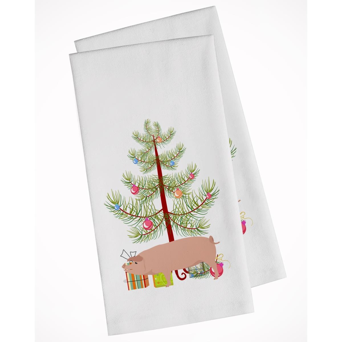 Picture of Carolines Treasures BB9299WTKT American Landrace Pig Christmas White Kitchen Towel - Set of 2
