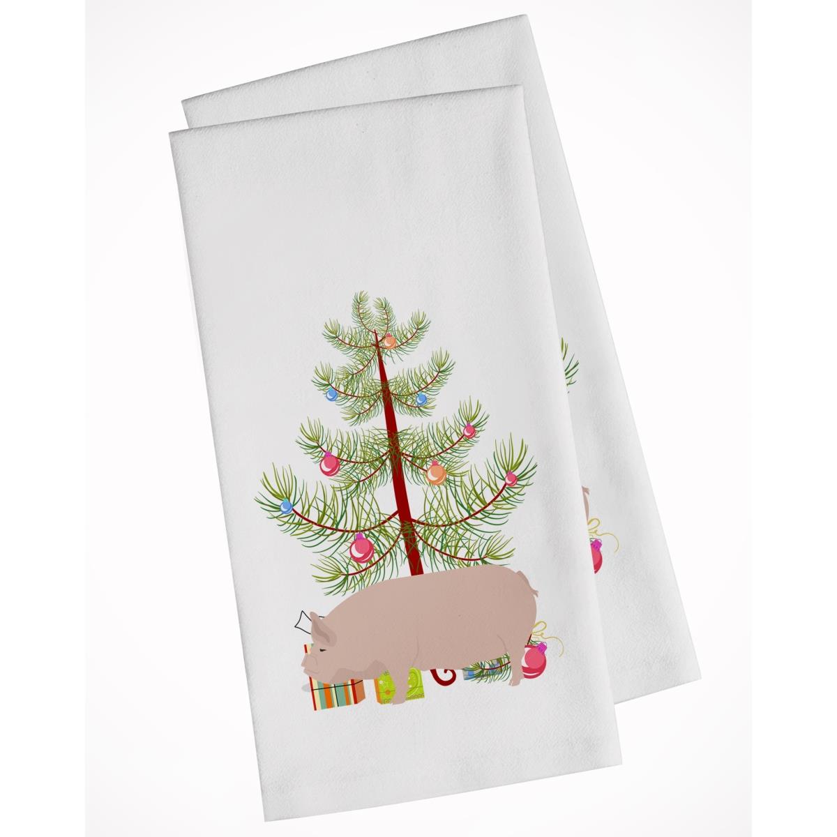Picture of Carolines Treasures BB9304WTKT Welsh Pig Christmas White Kitchen Towel - Set of 2