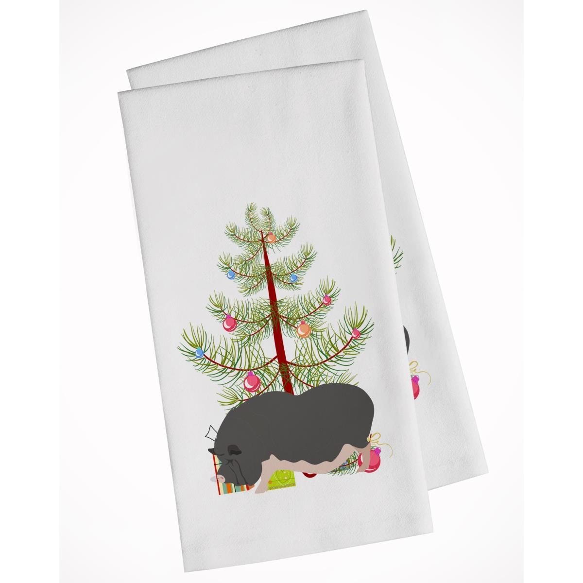 Picture of Carolines Treasures BB9308WTKT Vietnamese Pot-Bellied Pig Christmas White Kitchen Towel - Set of 2