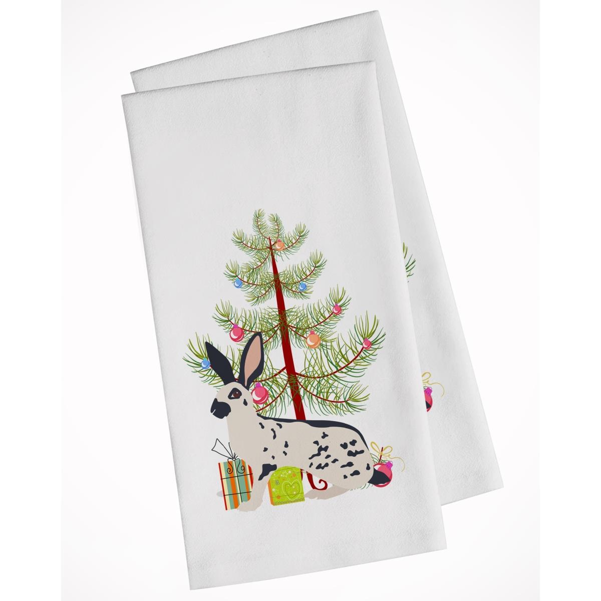 Picture of Carolines Treasures BB9328WTKT English Spot Rabbit Christmas White Kitchen Towel - Set of 2