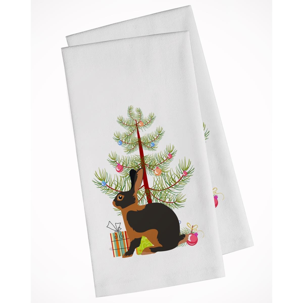 Picture of Carolines Treasures BB9330WTKT Tan Rabbit Christmas White Kitchen Towel - Set of 2