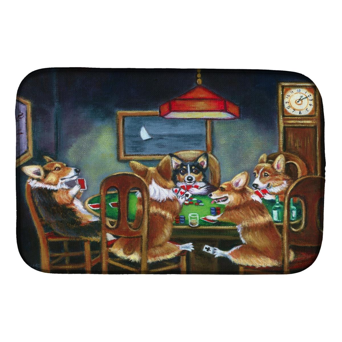 Picture of Carolines Treasures 7416DDM Corgi Playing Poker Dish Drying Mat
