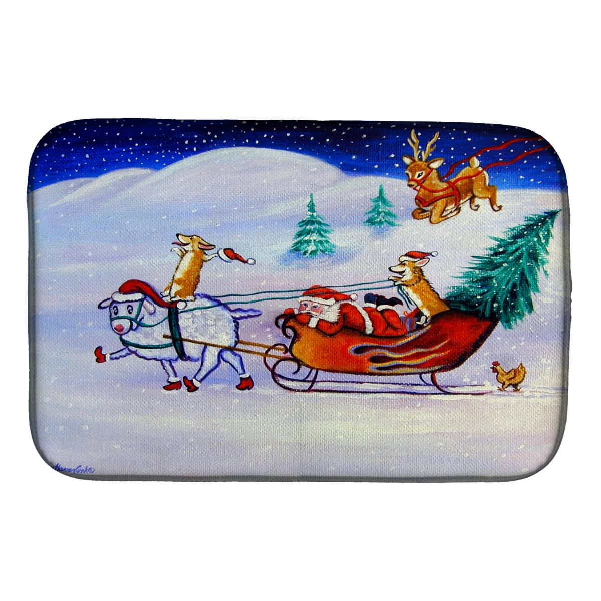 Picture of Carolines Treasures 7442DDM Corgi Highhacked Santa Claus Sleigh Dish Drying Mat