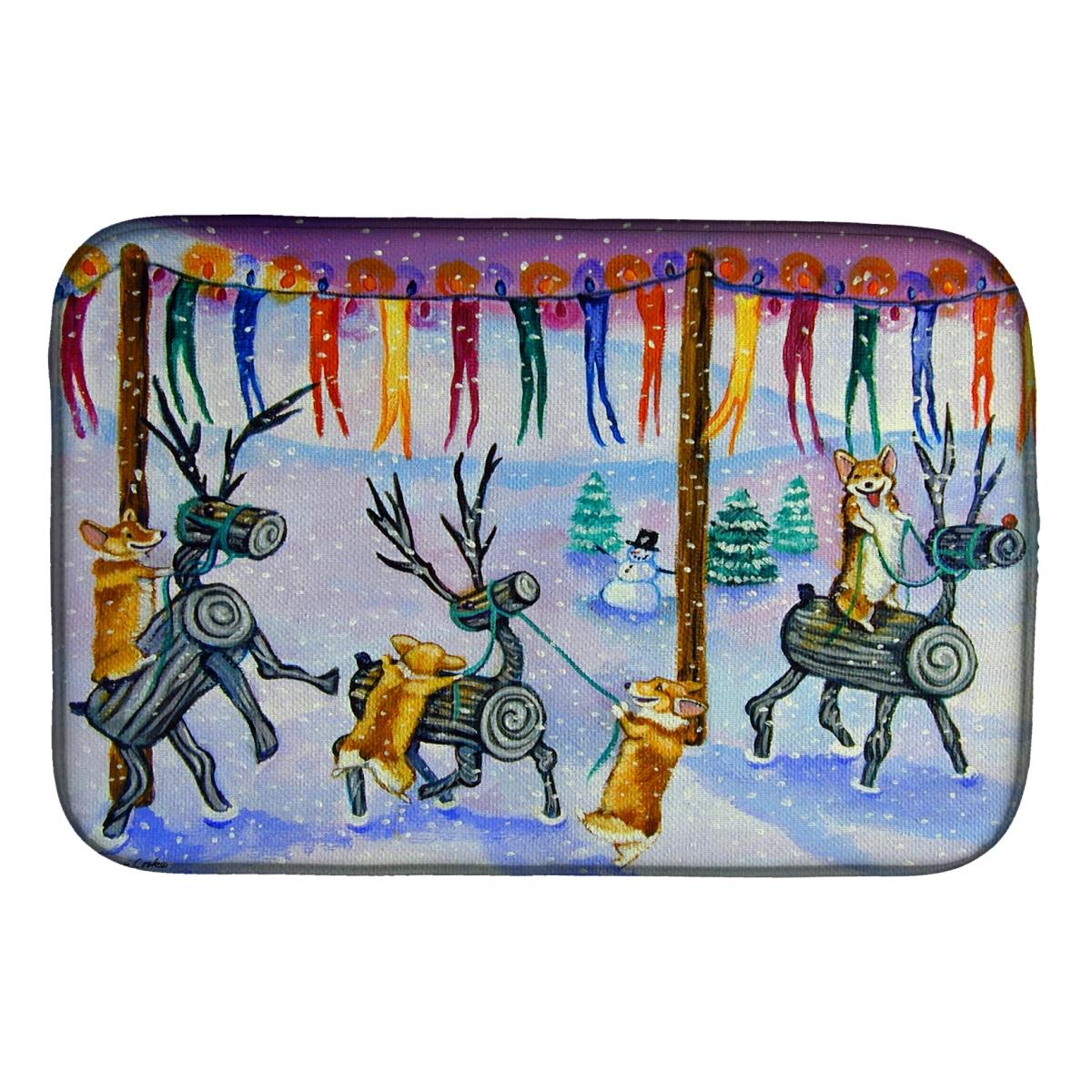 Picture of Carolines Treasures 7443DDM Corgi Log Reindeer Race Christmas Dish Drying Mat