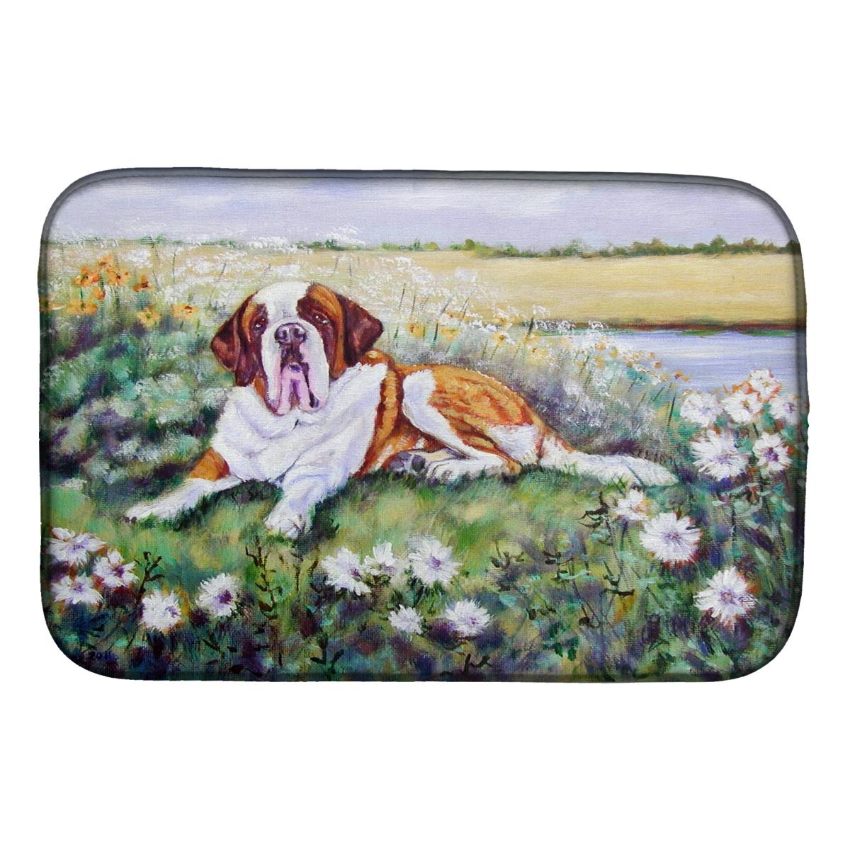 Saint Bernard in Flowers Dish Drying Mat