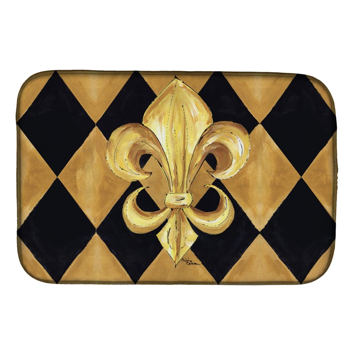Black & Gold Fleur De Lis New Orleans Dish Drying Mat