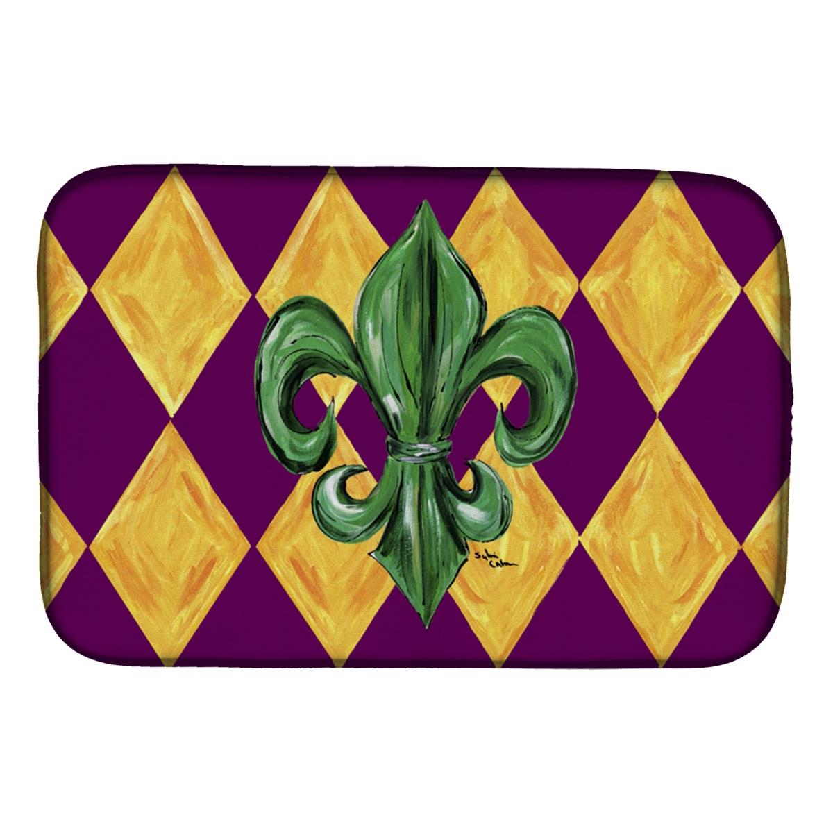 Mardi Gras Fleur De Lis Purple Green & Gold Dish Drying Mat