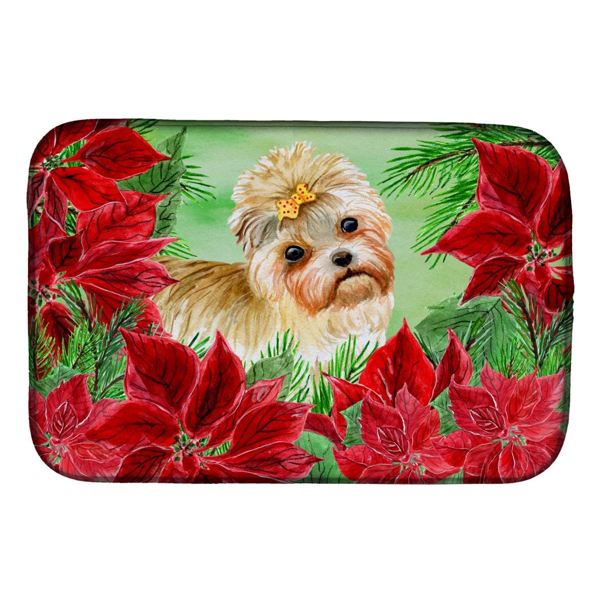 Morkie Poinsettas Dish Drying Mat