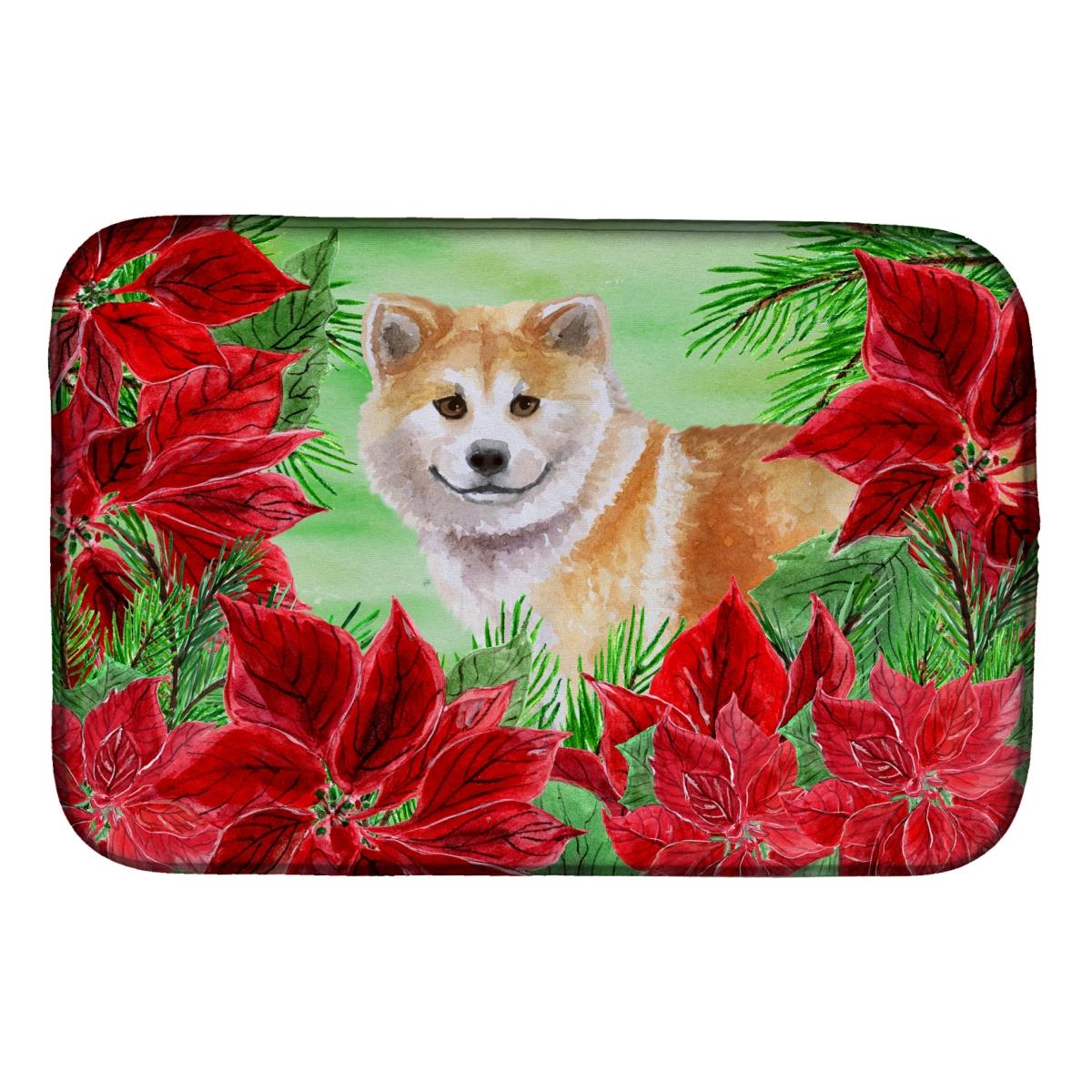 Shiba Inu Poinsettas Dish Drying Mat
