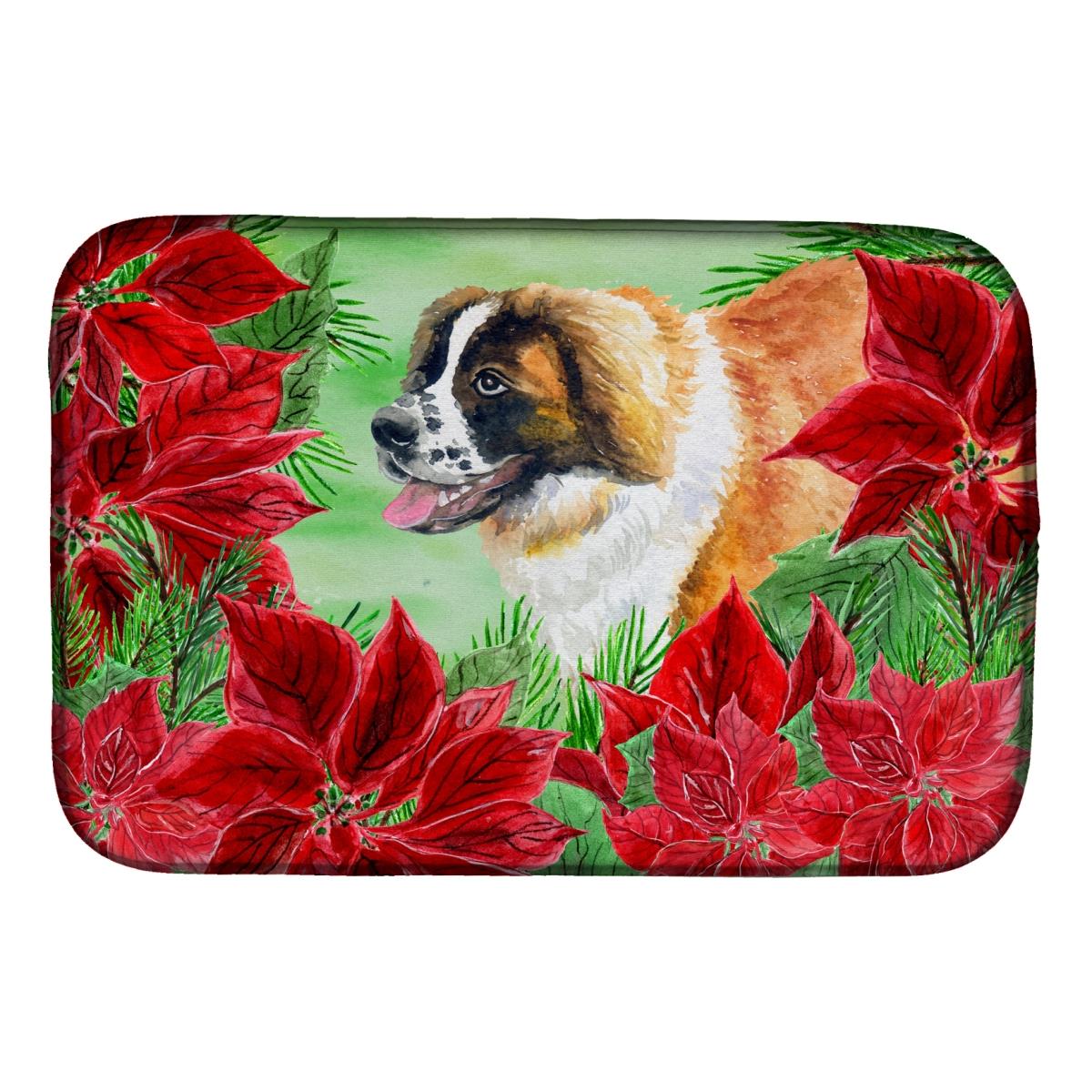 Picture of Carolines Treasures CK1327DDM Saint Bernard Poinsettas Dish Drying Mat