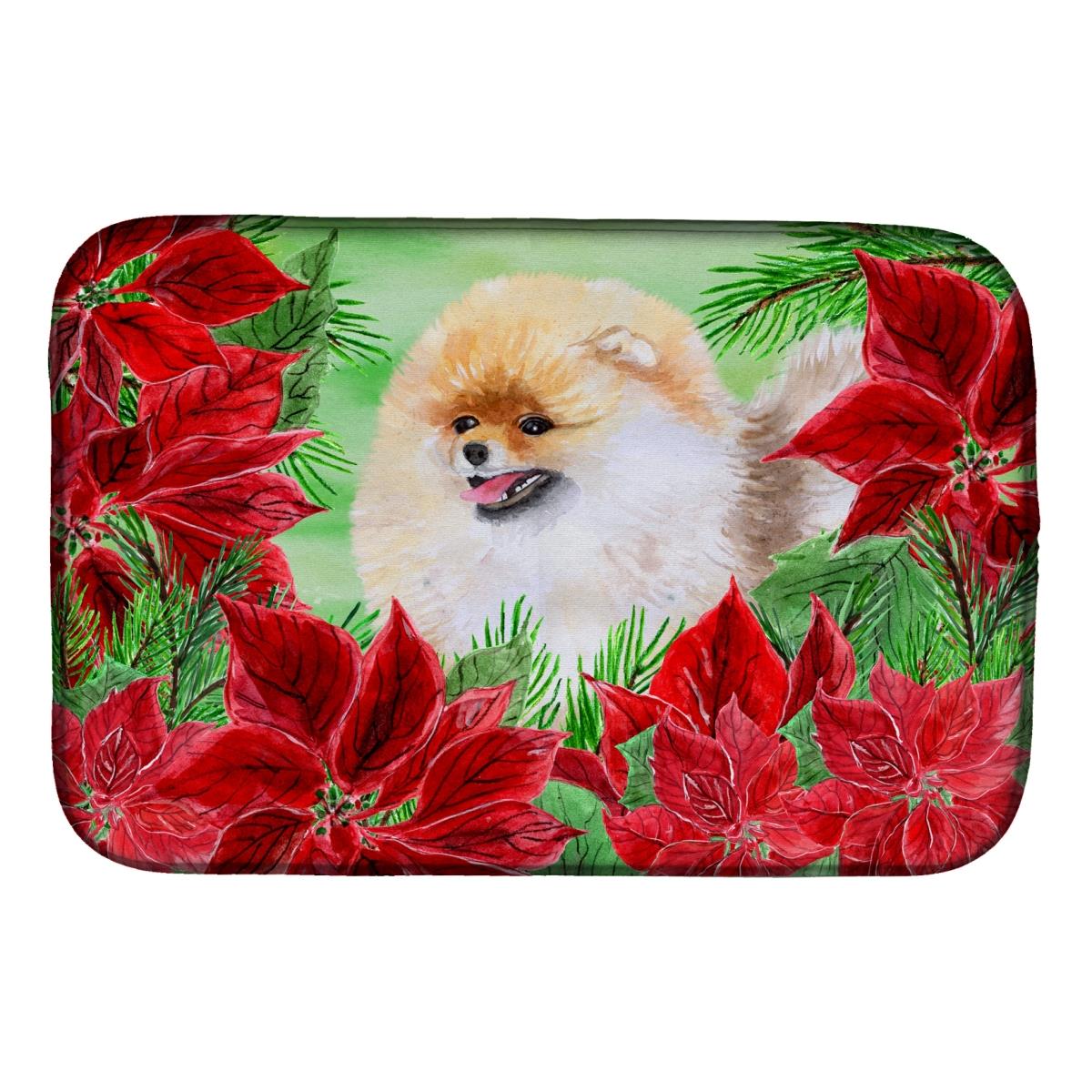 Picture of Carolines Treasures CK1330DDM Pomeranian Poinsettas Dish Drying Mat