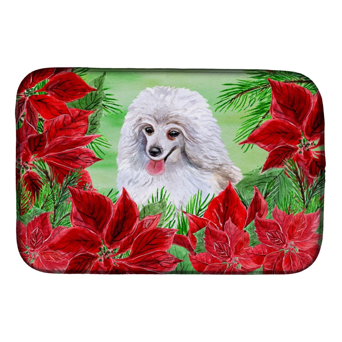 Picture of Carolines Treasures CK1331DDM Medium White Poodle Poinsettas Dish Drying Mat