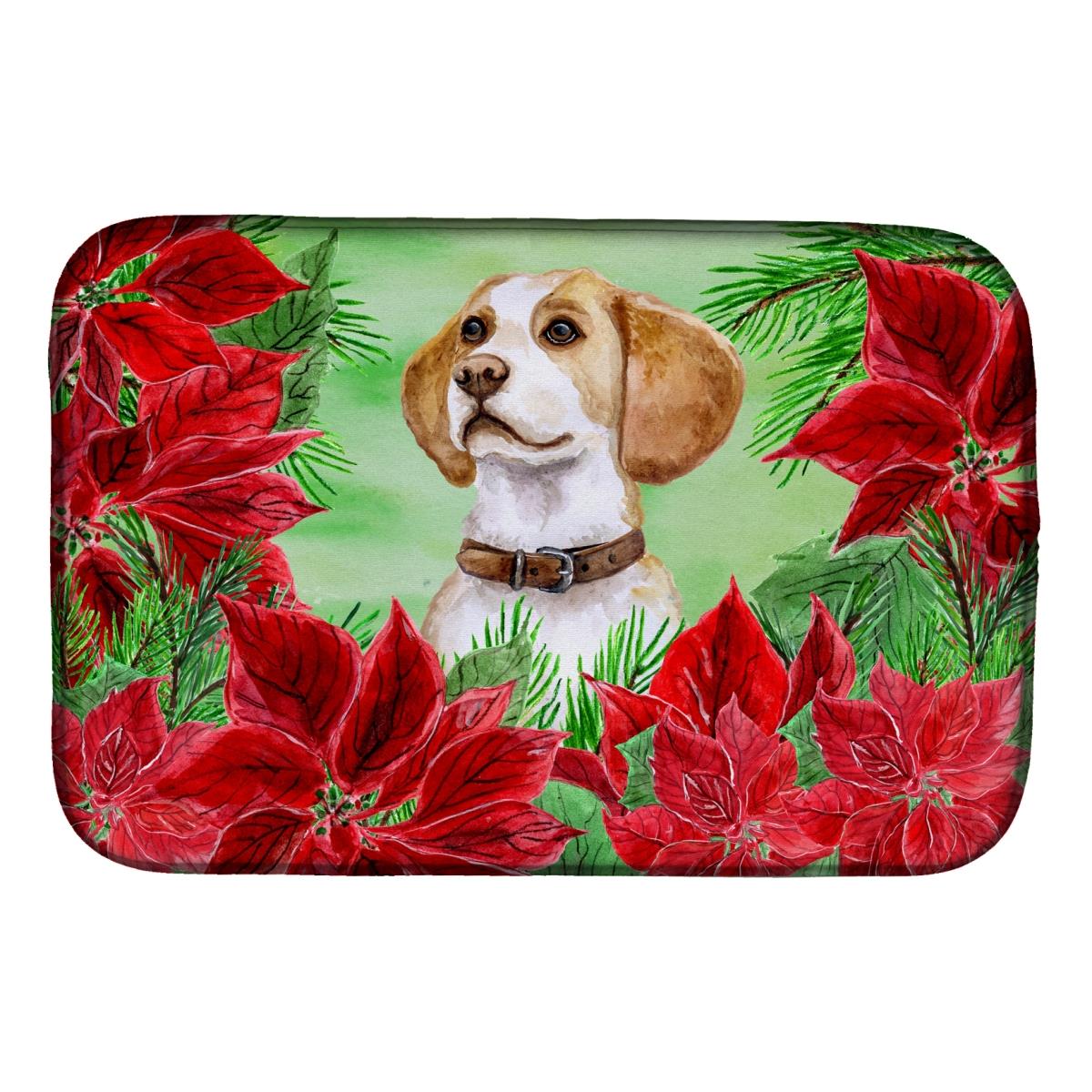 Beagle Poinsettas Dish Drying Mat