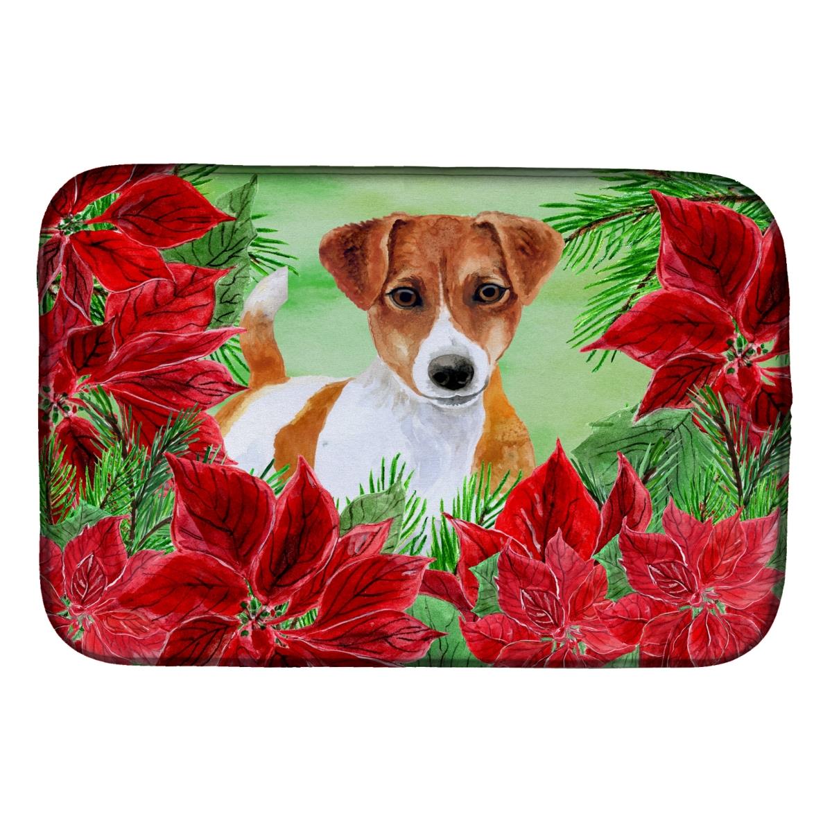 Jack Russell Terrier Poinsettas Dish Drying Mat