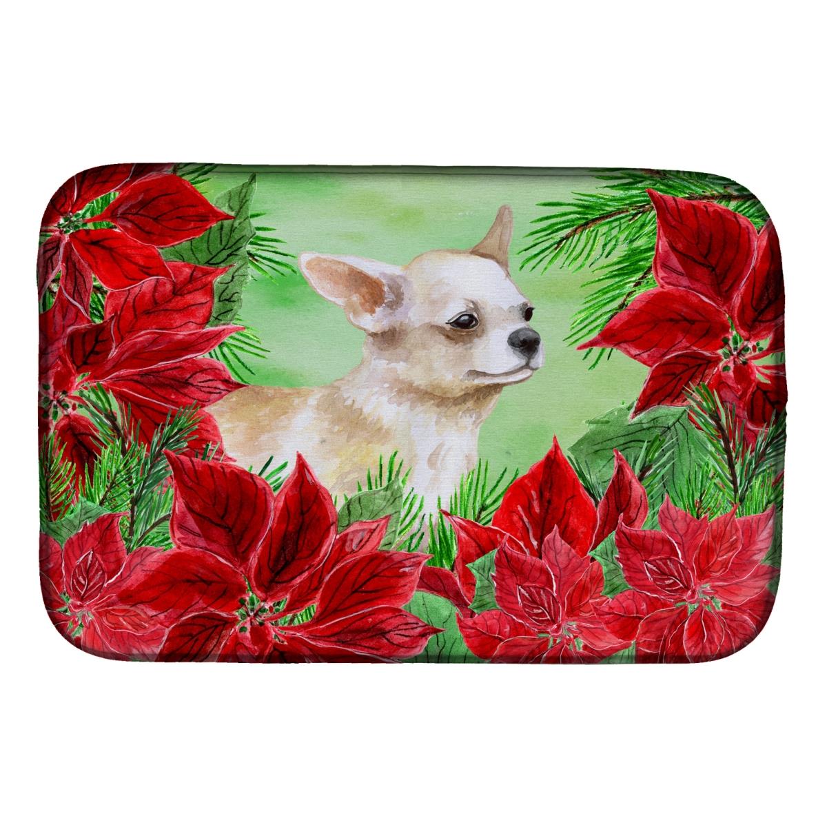 Chihuahua Leg Up Poinsettas Dish Drying Mat