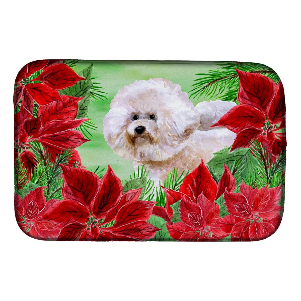 Bichon Frise No.2 Poinsettas Dish Drying Mat