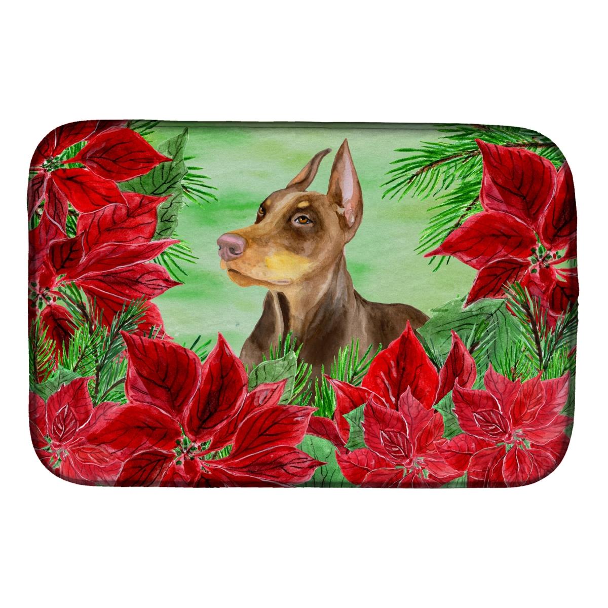 Picture of Carolines Treasures CK1357DDM Doberman Pinscher Poinsettas Dish Drying Mat