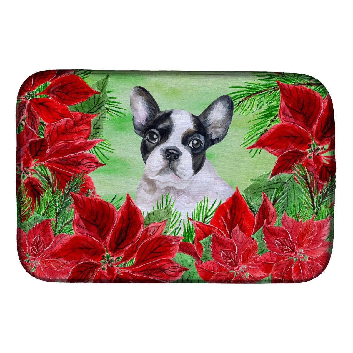 Picture of Carolines Treasures CK1358DDM French Bulldog Black & White Poinsettas Dish Drying Mat