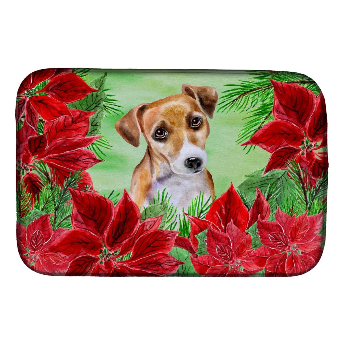 Jack Russell Terrier No.2 Poinsettas Dish Drying Mat
