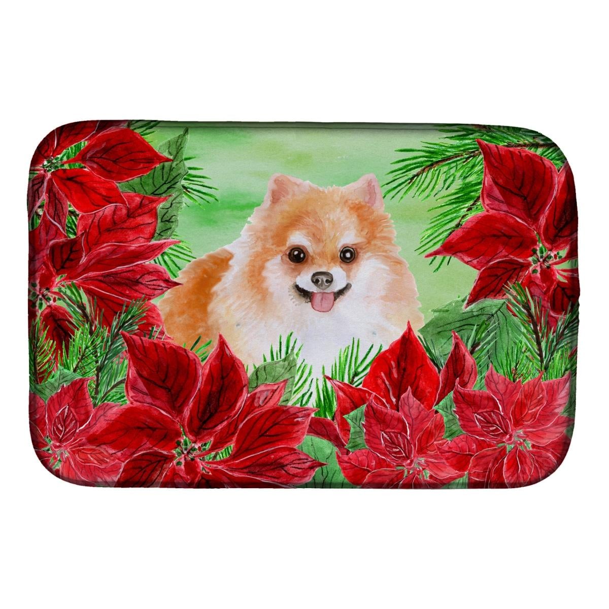 Pomeranian No.2 Poinsettas Dish Drying Mat