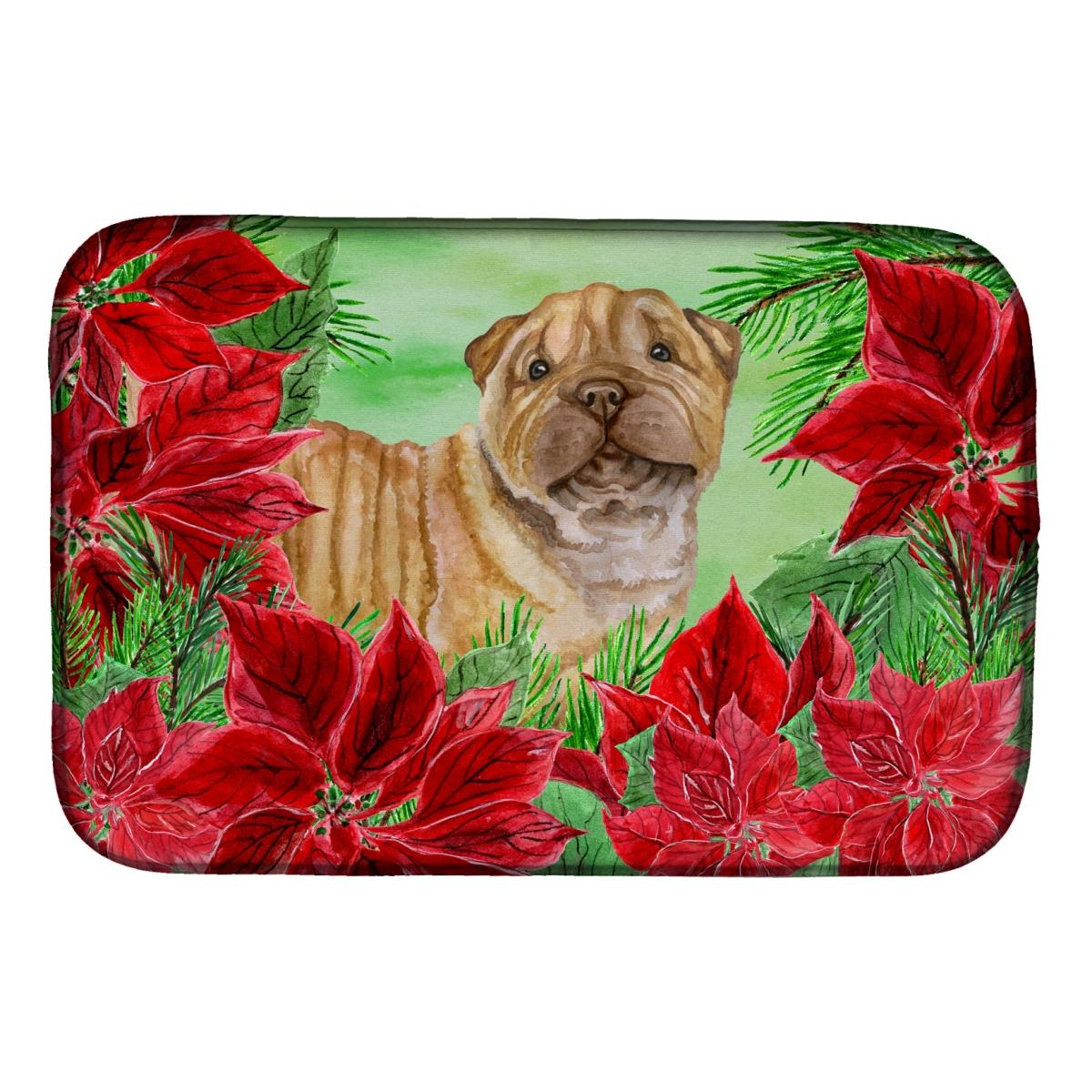Shar Pei Puppy Poinsettas Dish Drying Mat