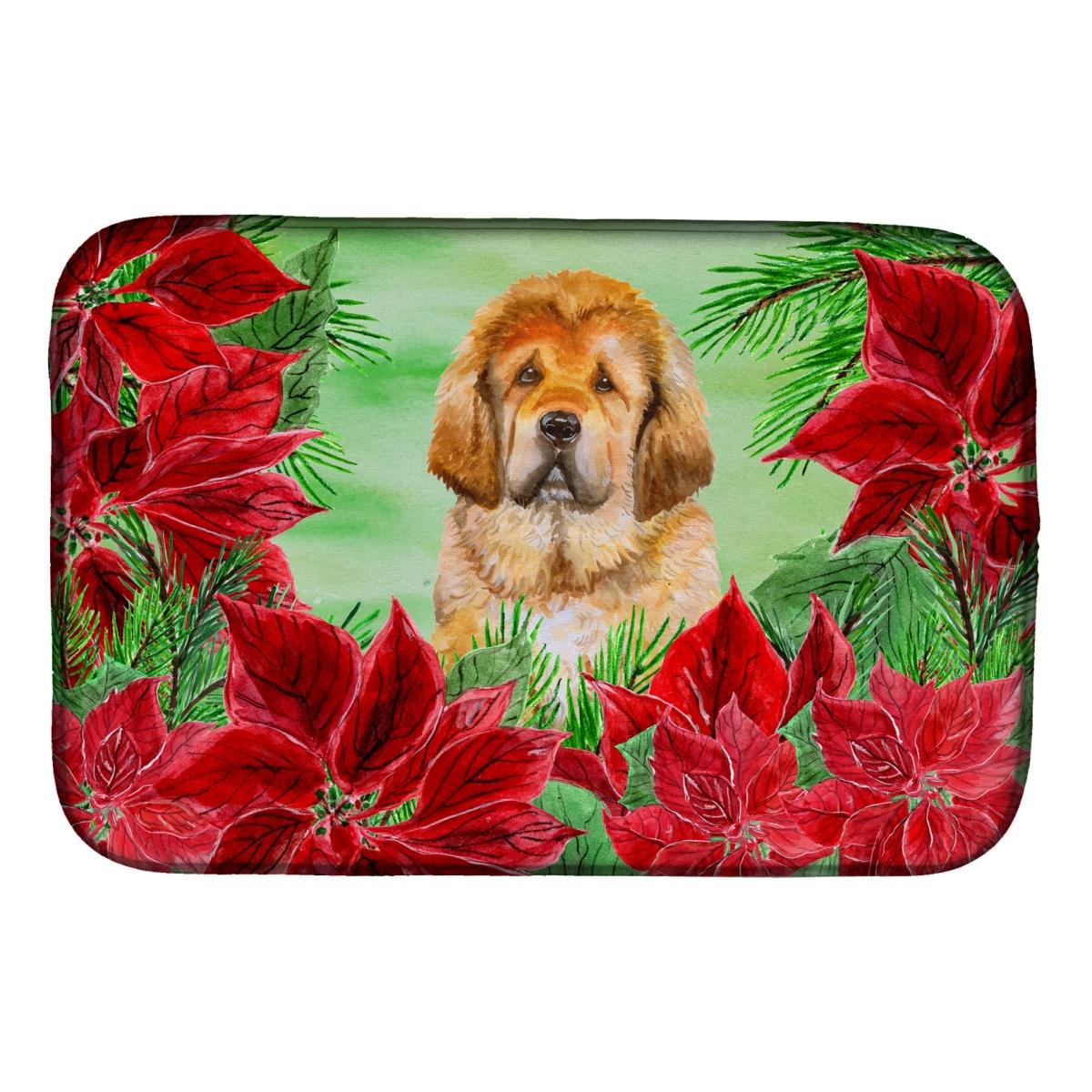 Tibetan Mastiff Poinsettas Dish Drying Mat