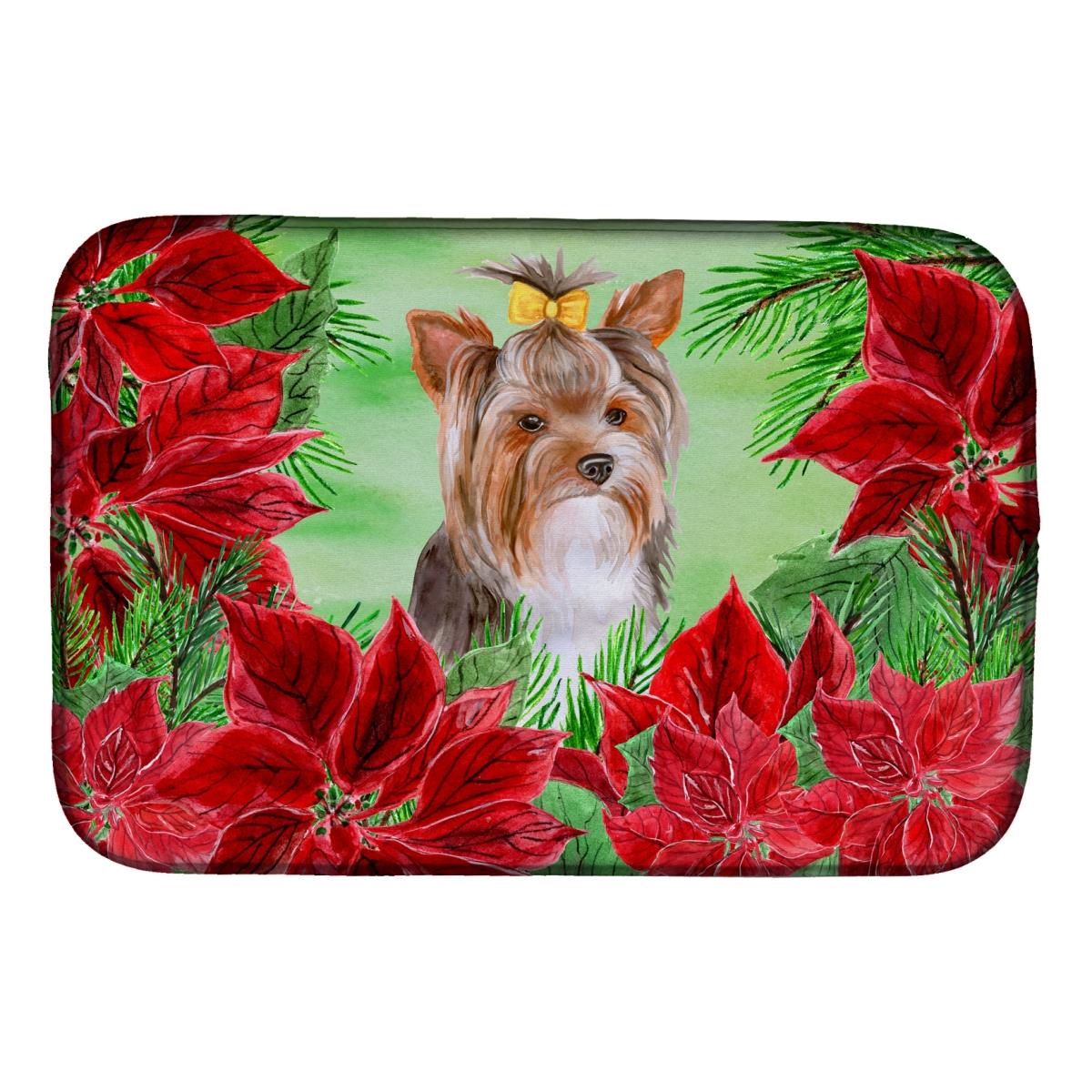 Yorkshire Terrier No.2 Poinsettas Dish Drying Mat