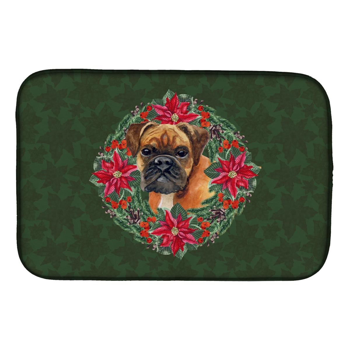 German Boxer Poinsetta Wreath Dish Drying Mat